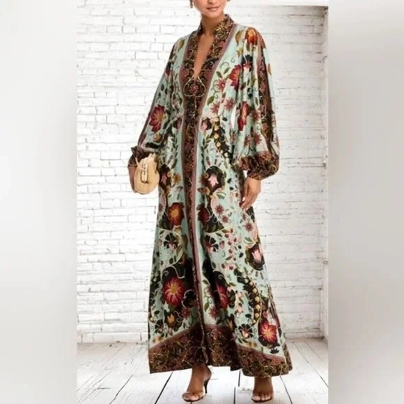 NWT Farm Rio Blue Flowing Beauty Maxi Dress